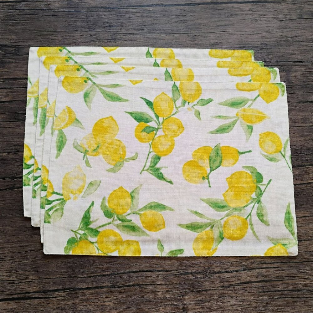 Farmhouse Lemon & Leaves Placemats, Set of 4, The Food Network Citrus Decor